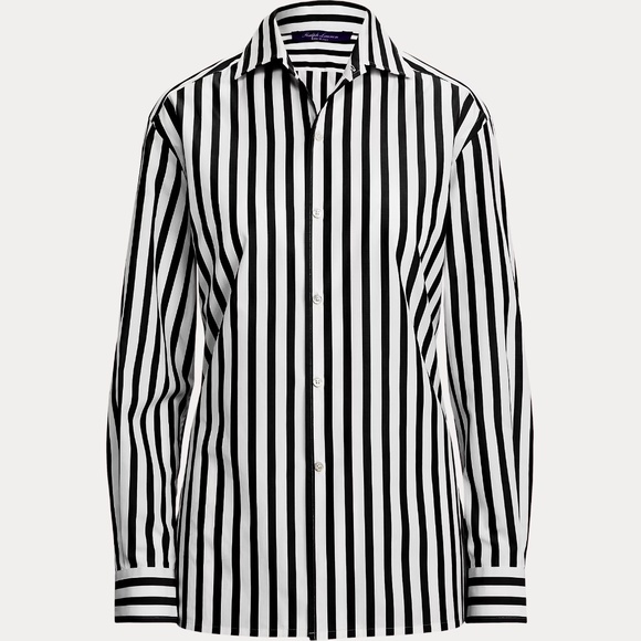 Capri Relaxed Fit Striped Cotton Shirt Ralph Lauren Collection White/Black 8 - Picture 3 of 8